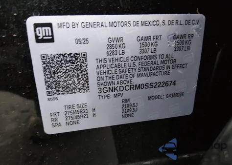 2025 Chevrolet Blazer Ev Rs Fwd from USA, damaged, VIN 3GNKDCRM0SS222674